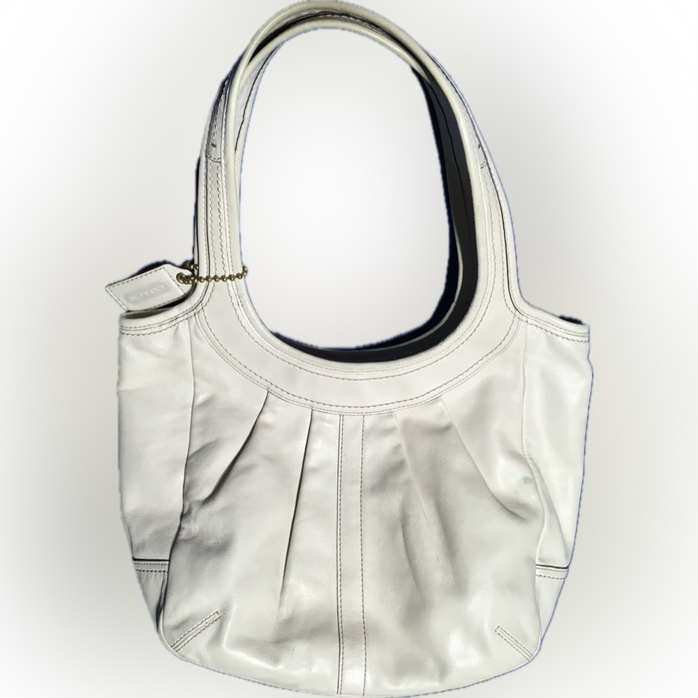 Coach Ergo Pleated Leather Tattersall Lining Hobo Shoulder Handbag Ivory White